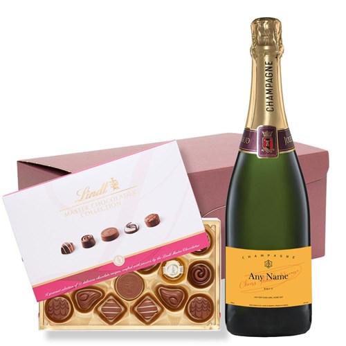 Personalised Champagne - Yellow Label and Lindt Master Chocolatier Hamper – Premium Gift